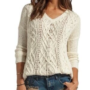 Free People Cross My Heart Distressed Cable Knit Sweater Ivory Cream Size Small